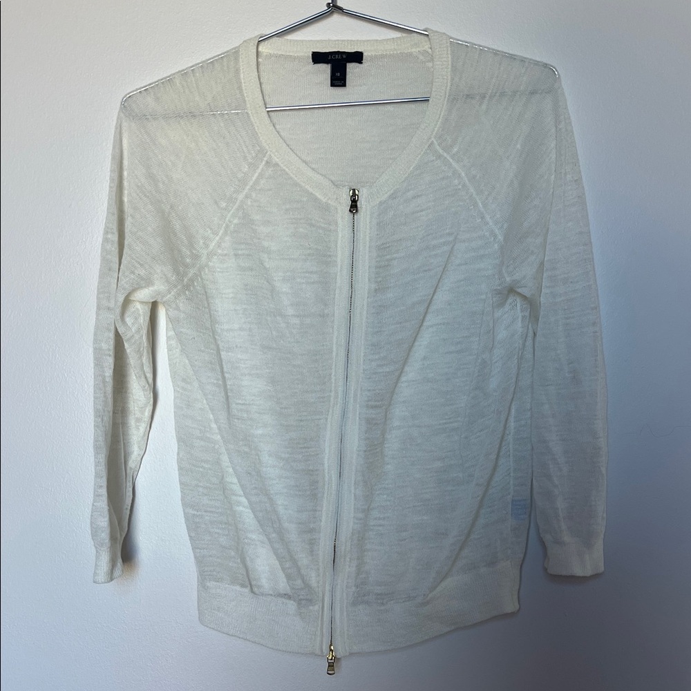 Lightweight 55% Linen White Cream Zip-Front Women’s Sweater